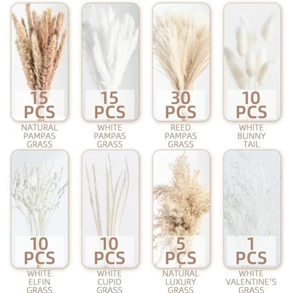 New 96PCS Dried Pampas Grass -Boho Bouquet for Home Decor & Wedding Arrangements